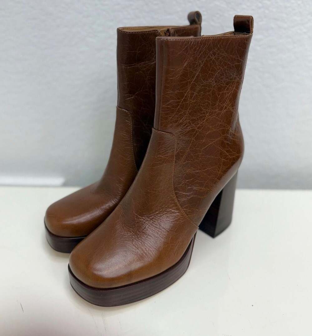 Marc Fisher LTD Marysa Platform Block Heel Ankle Boots in Medium Natural Leather